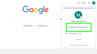 How to check Google account storage usage - a screenshot of Google's website showing the "manage your Google account" button