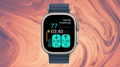 Apple Watch Ultra 2 against swirling coloured background