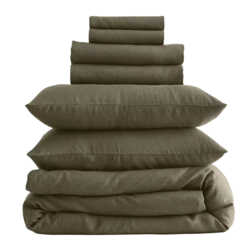 Quince, European Linen Deluxe Bedding Bundle (Dusty Olive)