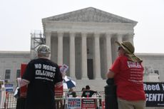 Death penalty protesters demonstrate outside the US Supreme Court in Washington, DC, on June 29, 2023