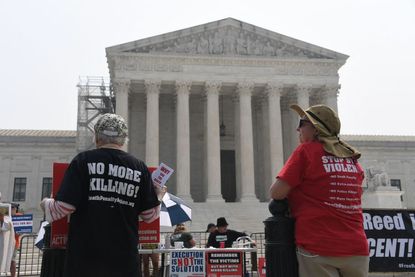 Death penalty protesters demonstrate outside the US Supreme Court in Washington, DC, on June 29, 2023