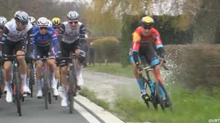 The moment Filip Maciejuk sparked a huge crash during the 2023 Tour of Flanders 