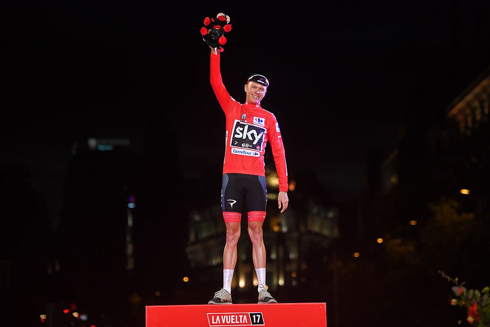 Chris Froome celebrates his first Vuelta a Espana overall win