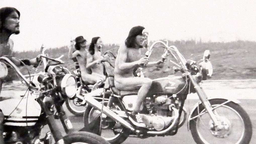 Flower Travellin' Band riding motorbikes naked