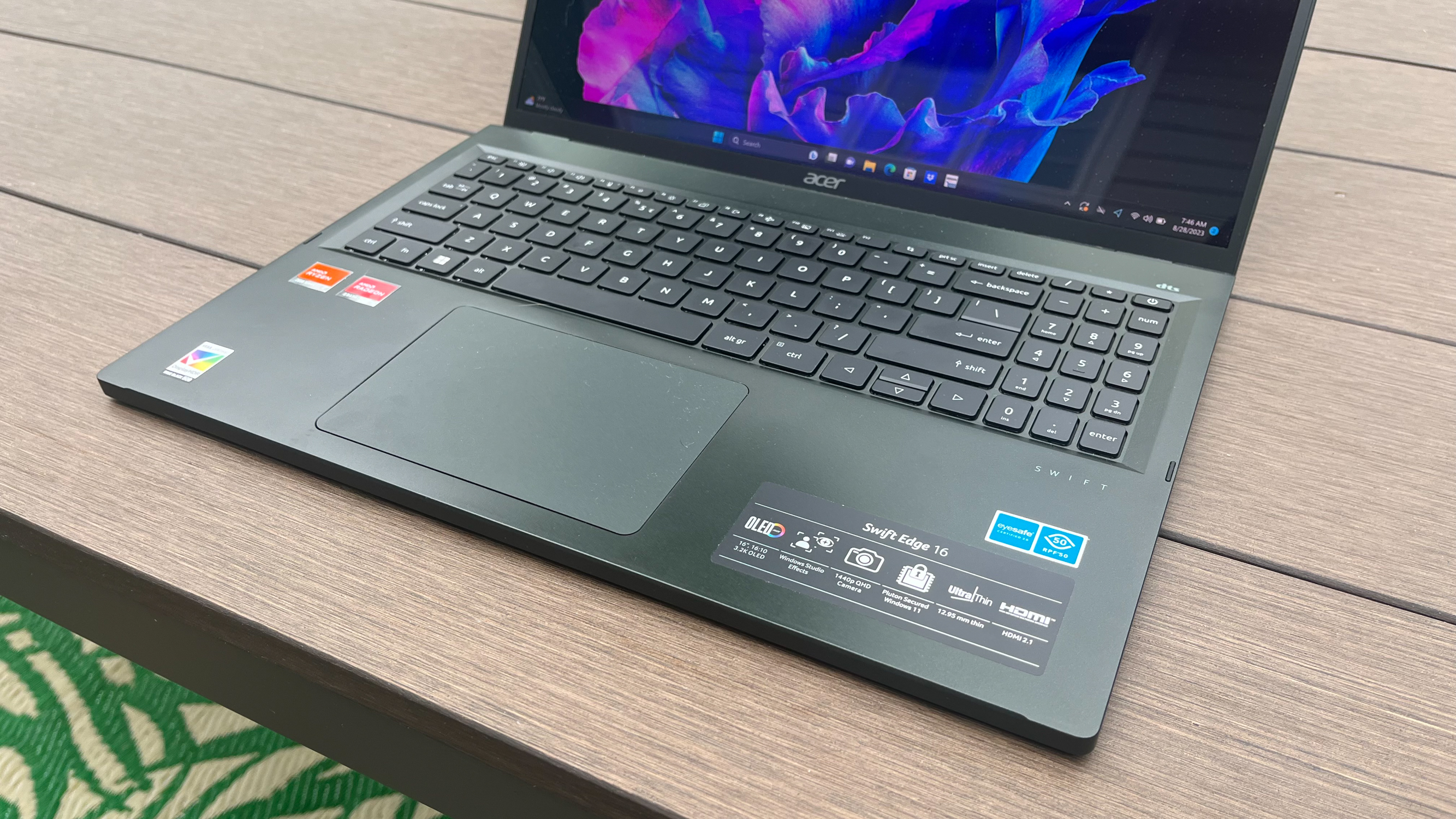 Acer Swift Edge 16 (2023) on a picnic table outdoors