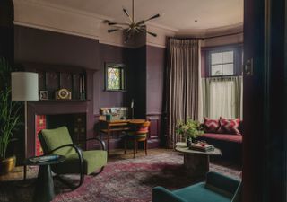 Living room in dark purple