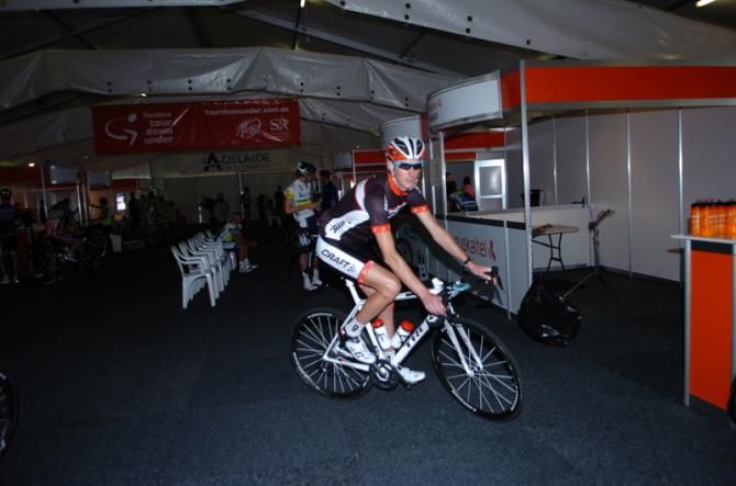 Andy Schleck rolls around the Tour Village