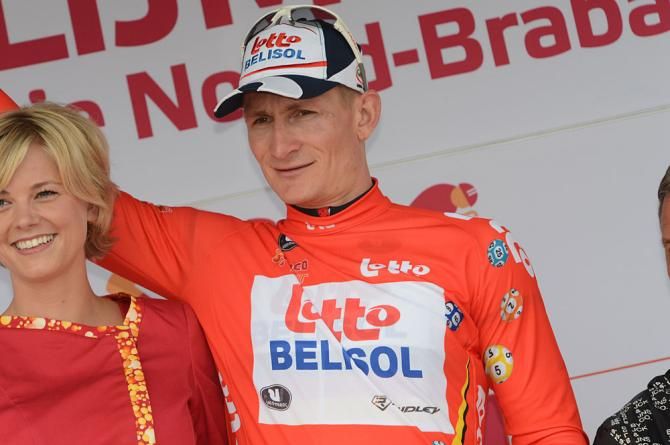Andre Greipel (Lotto - Belisol) on the podium