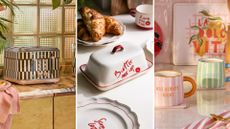 Three products that spark joy at home, a print kettle, butter dish, and fun mugs