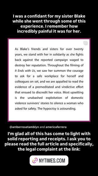 Amber Tamblyn posted additional thoughts about Blake Lively's sexual harassment lawsuit against Justin Baldoni on her Instagram Story.