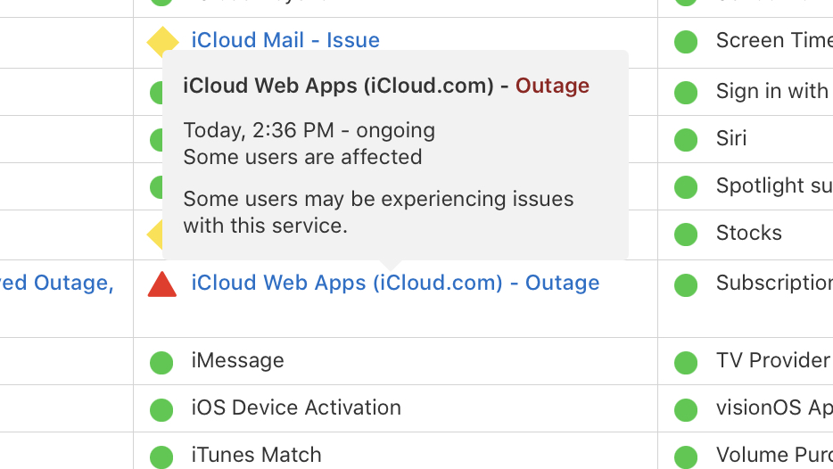 iCloud Web Apps down 6/24/25