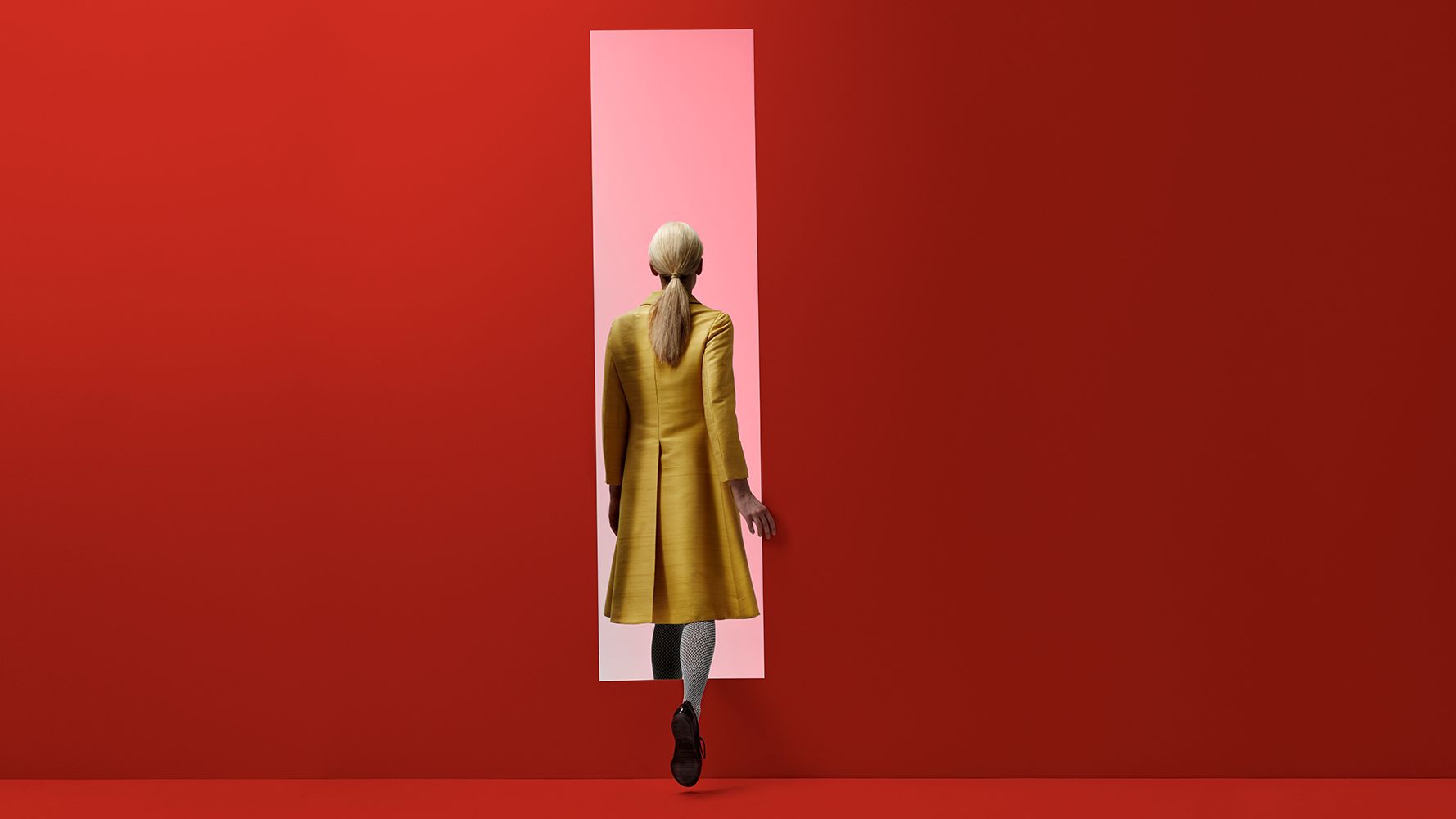 Red, Yellow, Orange, Fashion, Standing, Outerwear, Fashion design, Dress, Coat, Art,