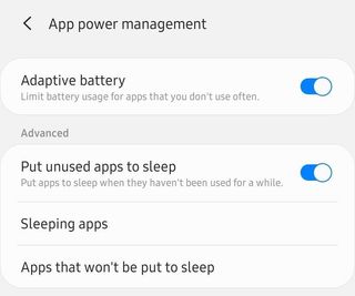 Adaptive battery settings on Samsung One UI 2