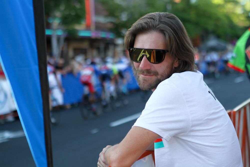 Dave Zabriske watches the Cascade Cycling Classic criterium.