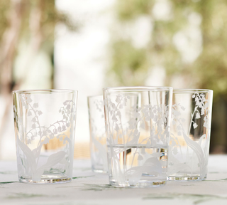 glass tumblers in floral motif