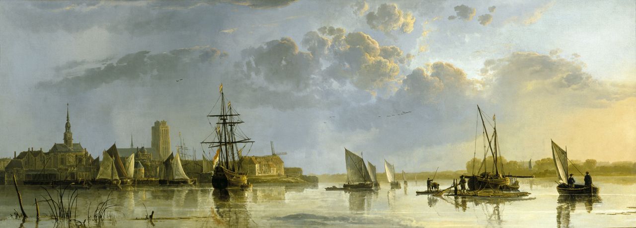 Painting of boats on a river