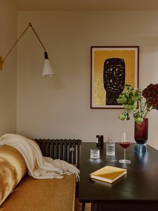A dining area creates a cozy keeping room feel
