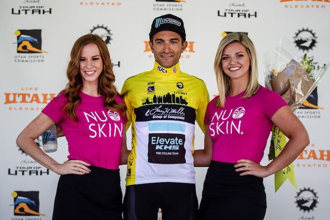 James Piccoli (Elevate-KHS) in the leader's jersey after winning the prologue at the 2019 Tour of Utah