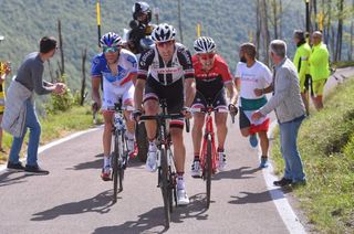 Tom Dumoulin (Team Sunweb) leads Thibaut Pinot (FDJ) and Bauke Mollema (Trek-Segafredo) in the chase of Quintana