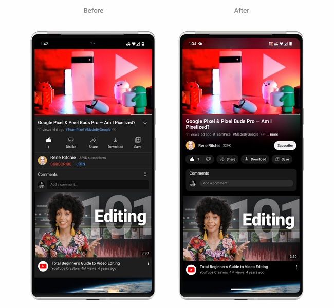 YouTube's ambient mode to add more color to video pages on web and mobile.