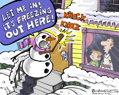 Editorial Cartoon U.S. Polar Vortex Freezing Snowman