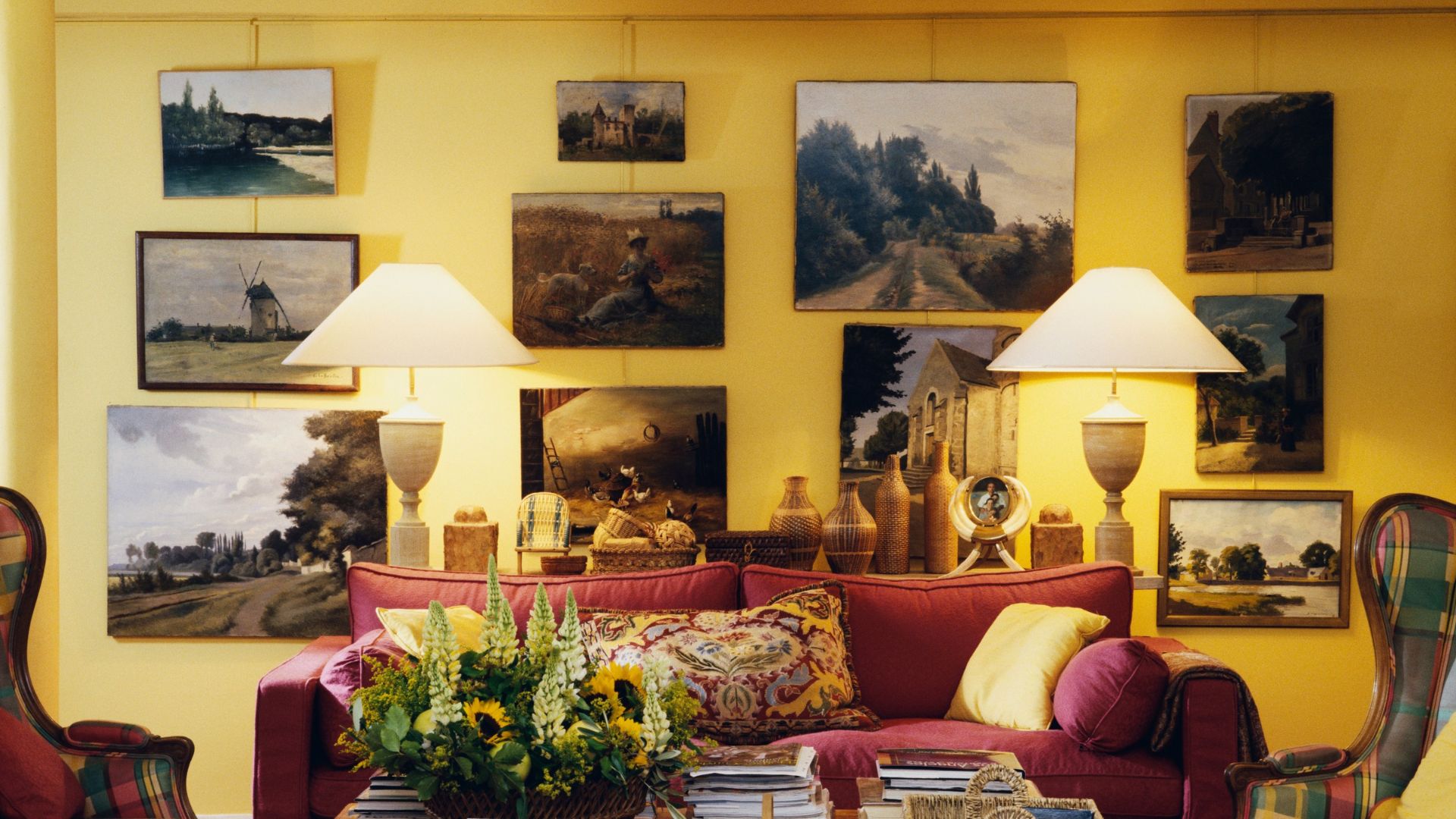 picture of 90s style home with bold interiors and gallery wall