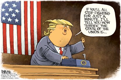 Political cartoon U.S. Trump State of the Union partisanship