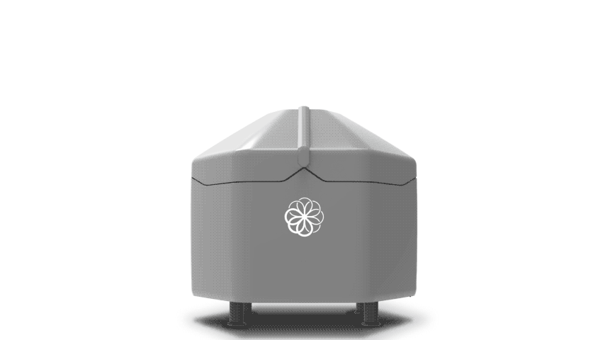 Sunflower Labs Beehive drone takes off from Beehive base station on white background animation