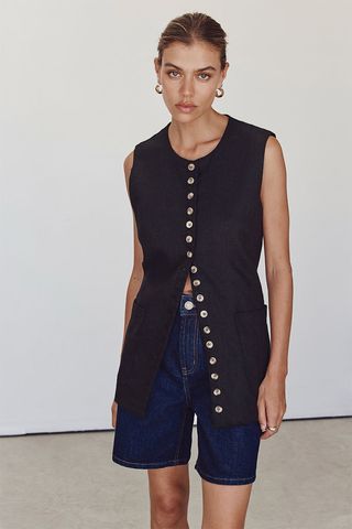 Tilly Black Linen Longline Vest