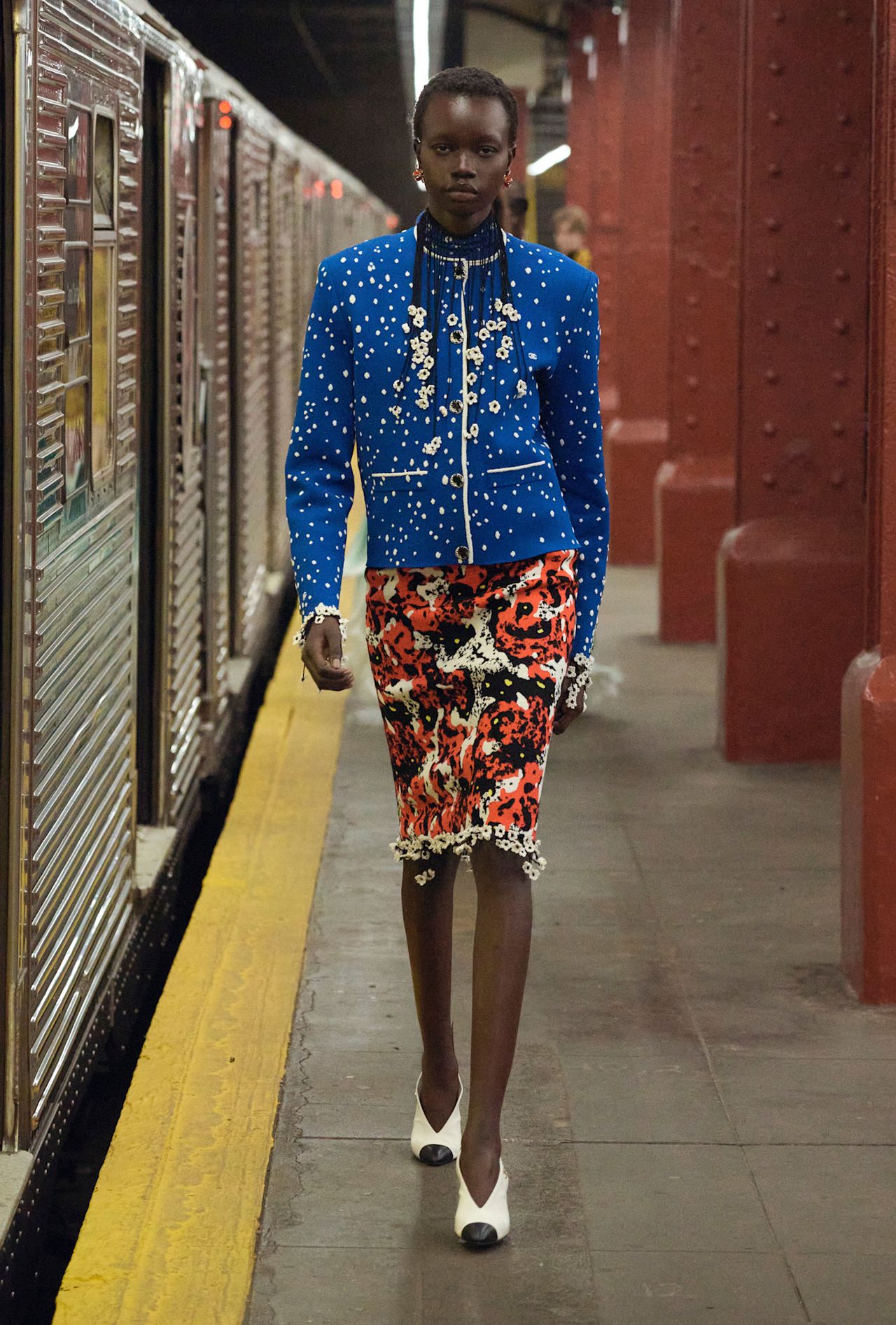models walk the subway runway for the chanel metiers d'art 2026 show in new york city