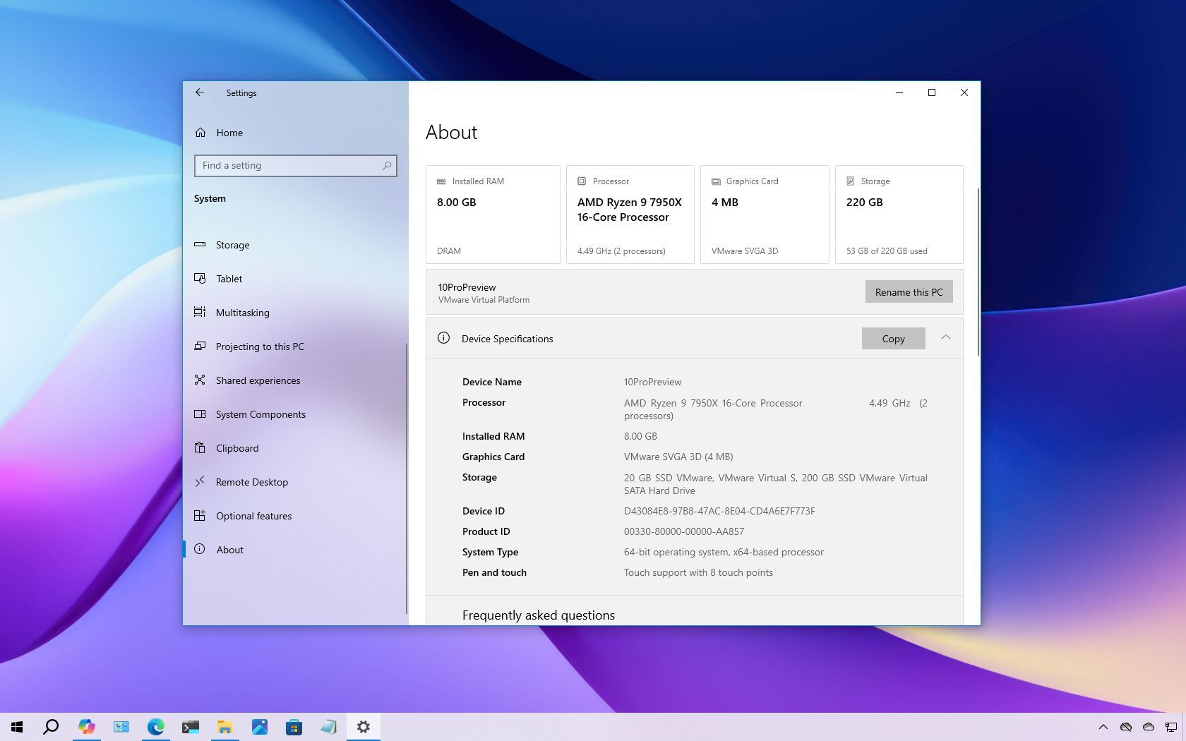 Windows 10 new About page