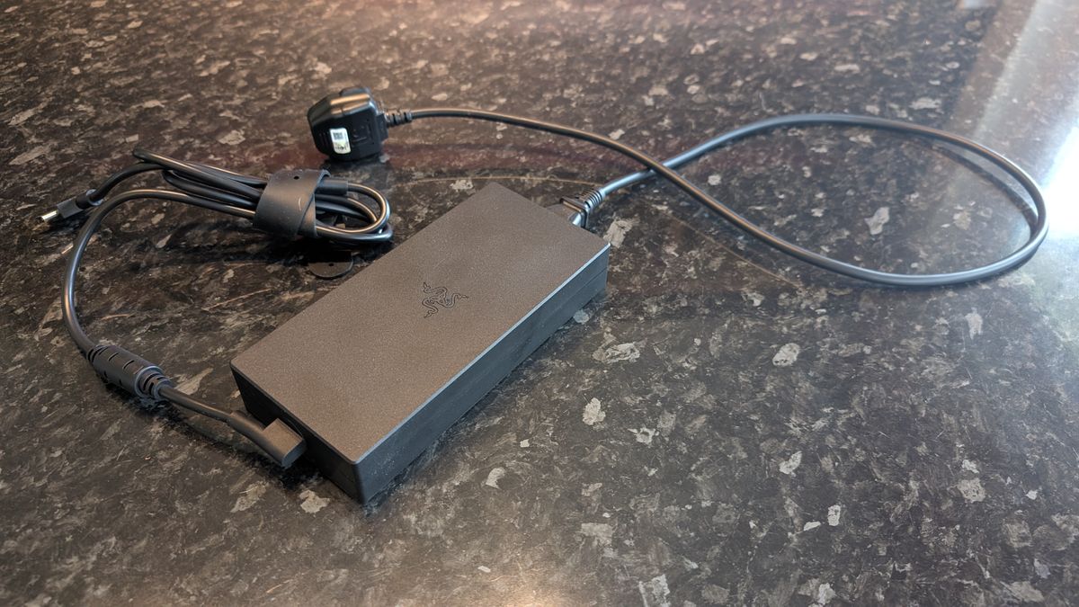 The Razer Blade 18 (2026) pictured on a black marble worktop.