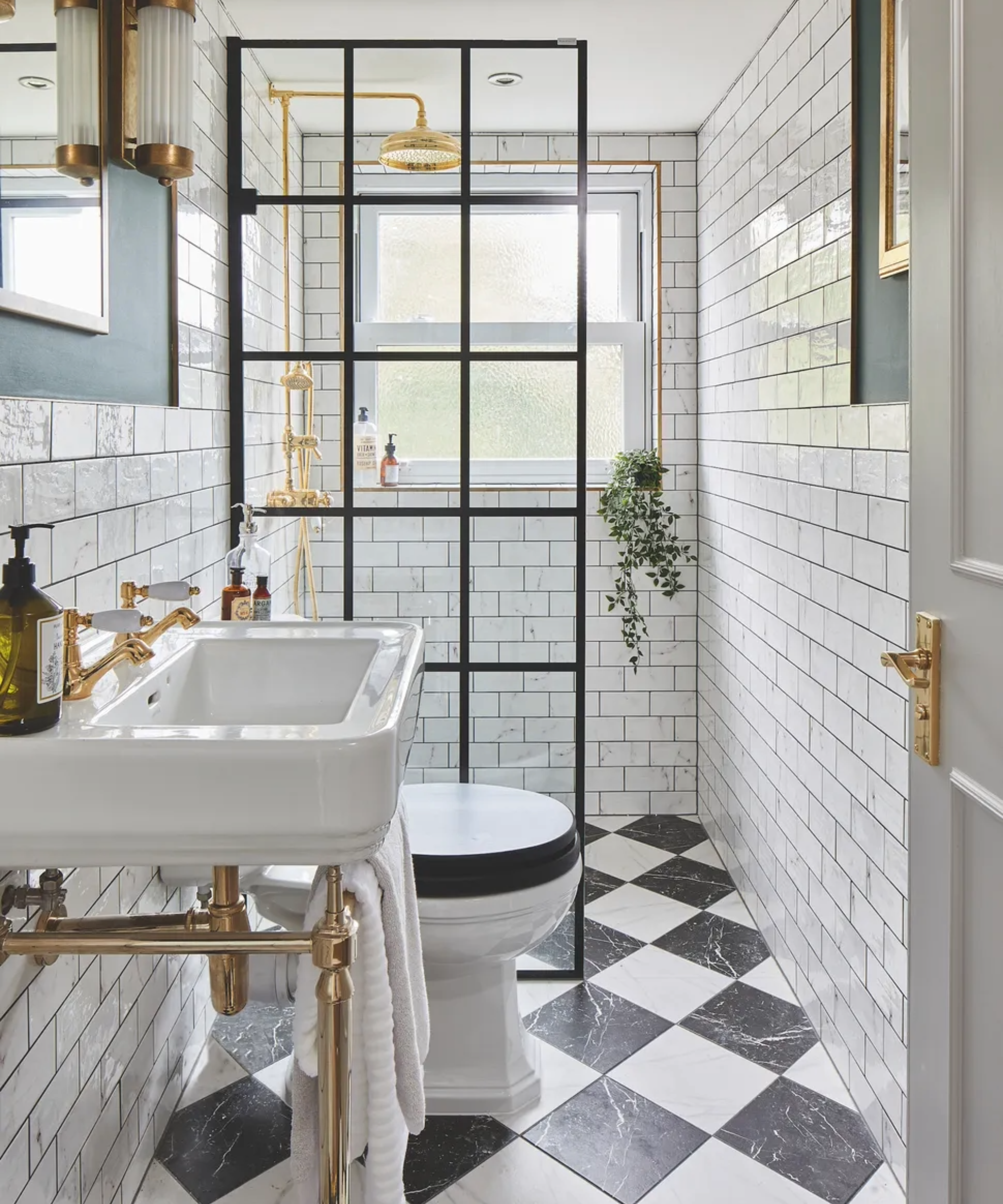 white and black downstairs shower room