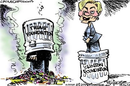 Political cartoon U.S. Hillary Clinton Donald Trump Foundations