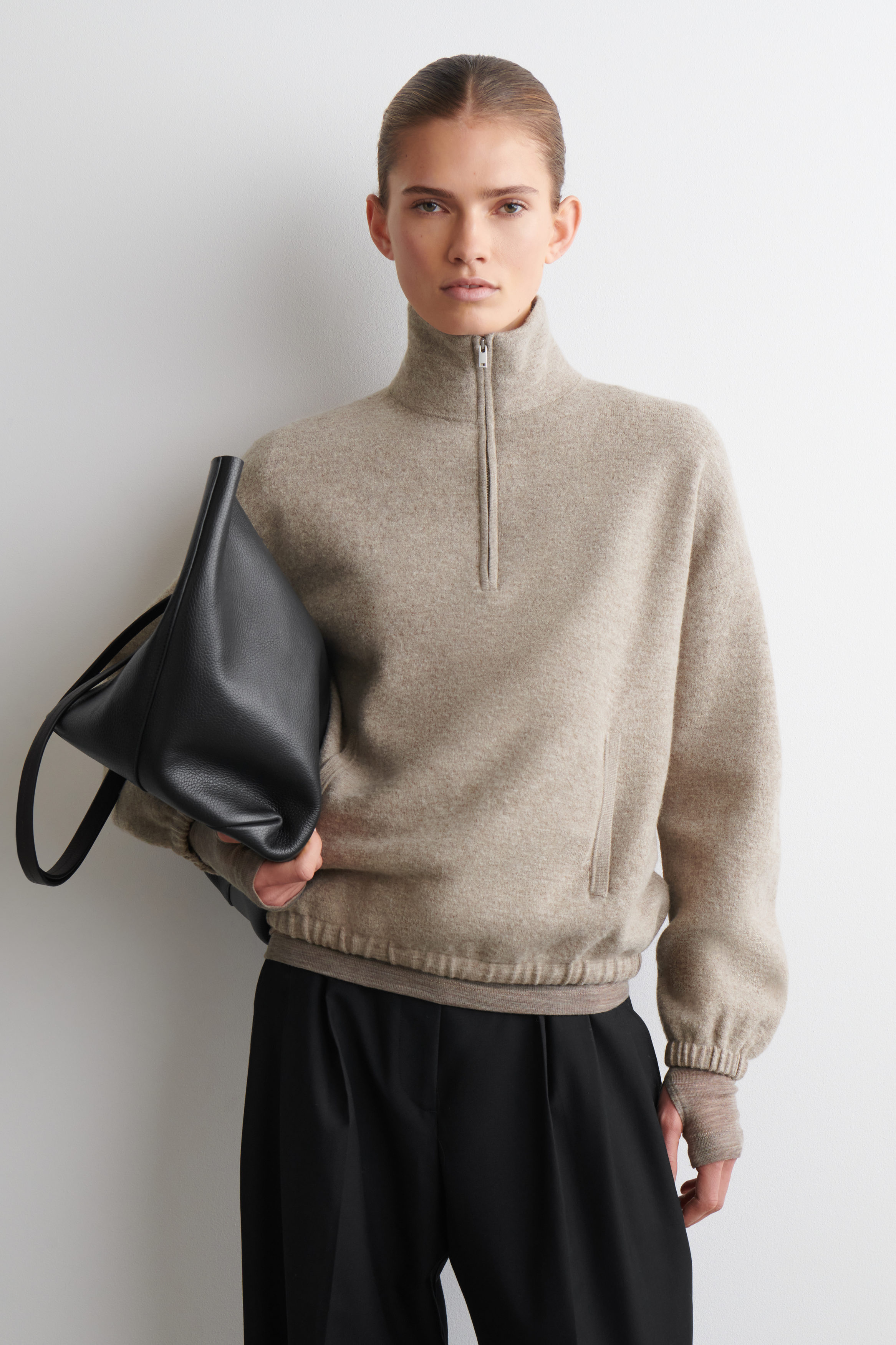 Boiled Merino Wool Zip-Up Sweater