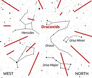 This map shows how to find the Draconid meteor shower during its peak on Oct. 8, 2011.