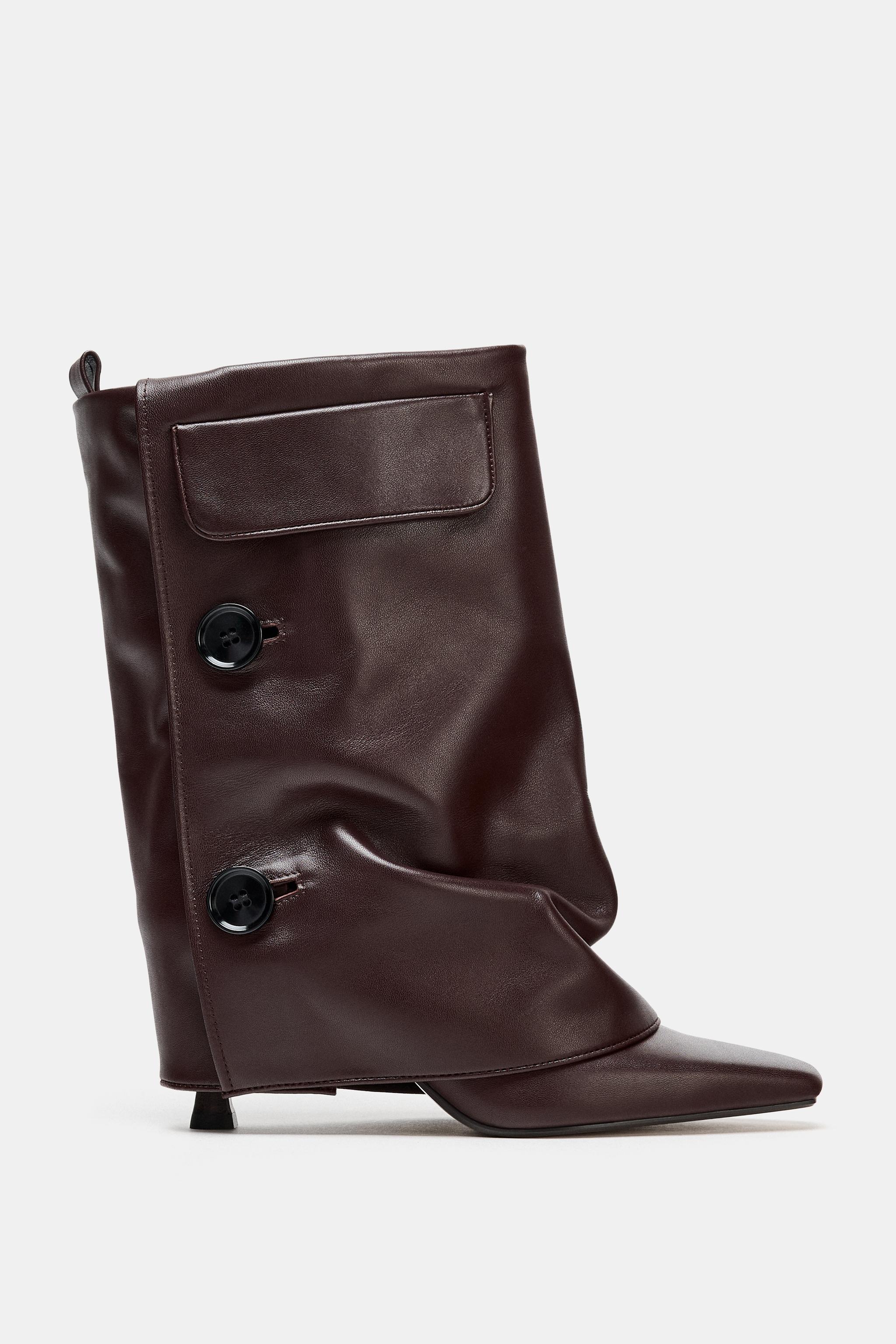 Leather Footed Leggings Heeled Ankle Boots