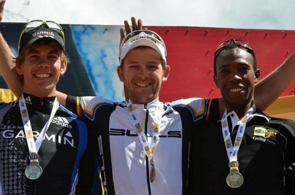 The podium with Philip Buys, Karl Platt and Adrien Niyonshuti