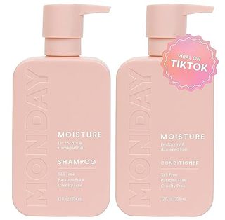 Monday Haircare Moisture Shampoo + Conditioner Set for Dry, Coarse, Stressed, Coily & Curly Hair, Made From Coconut Oil, Rice Protein, Shea Butter, & Vitamin E, All-Natural, 12 Fl Oz (pack of 2)