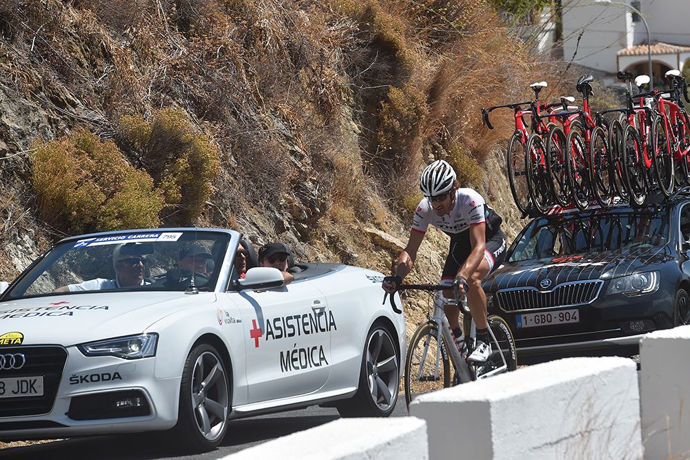 Fabian Cancellara (Trek Factory Racing) drops back to the medical car on stage 3 of the Vuelta a Espana
