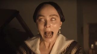 Screenshot of Ellen having a possessed seizure in Nosferatu