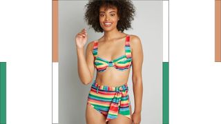 woman wearing affordable swimwear from ModCloth in their ‘The Garbo’ bikini set