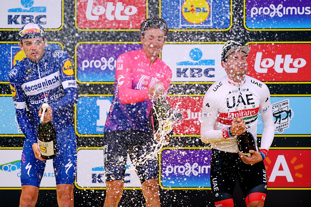 The podium celebration at the Tour of Flanders