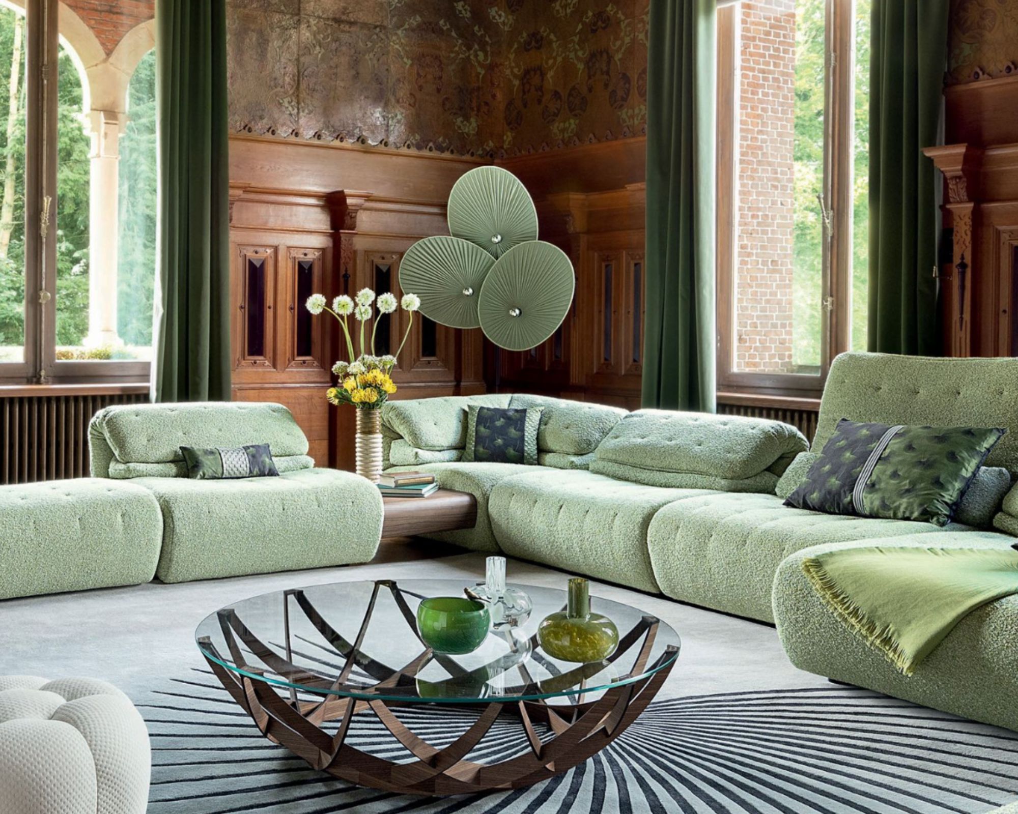 Roche bobois modern green sofa