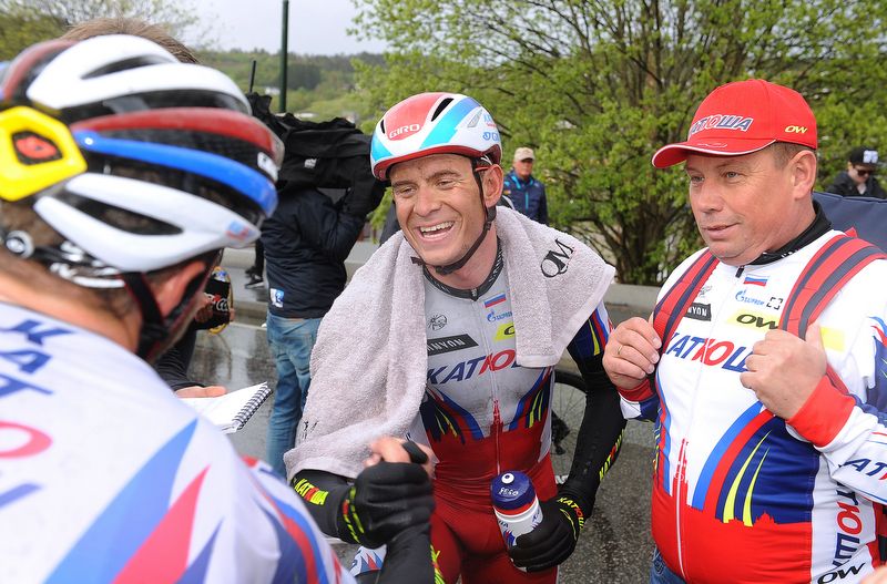 Alex Kristoff celebrates his 14th victory of the season