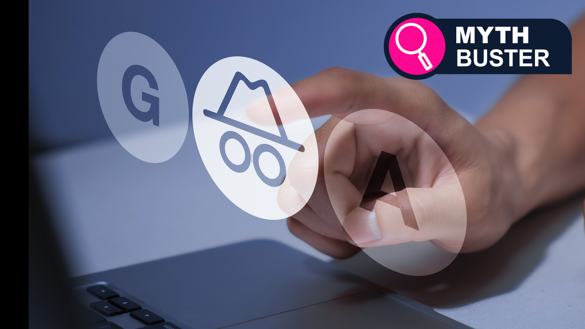 Businessman pressing virtual disguise icon, managing digital privacy and incognito mode.