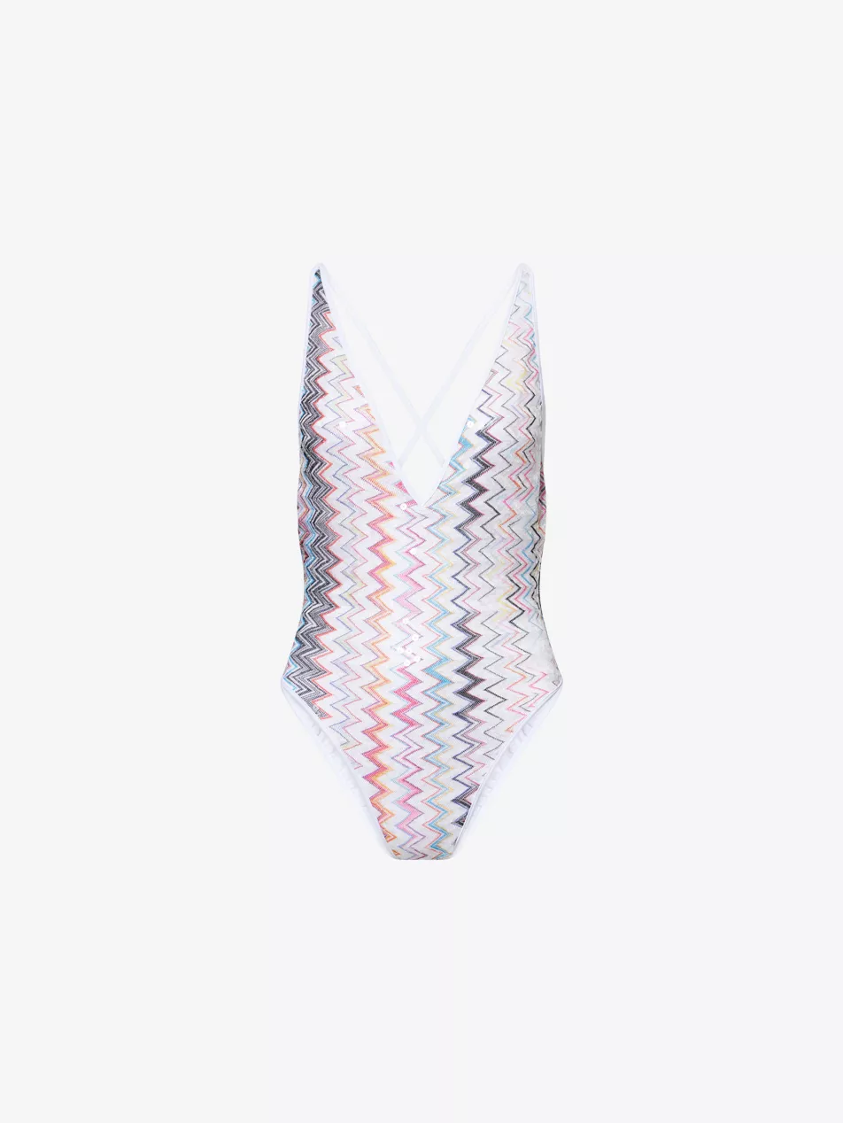Chevron-Knit Sequin Swimsuit