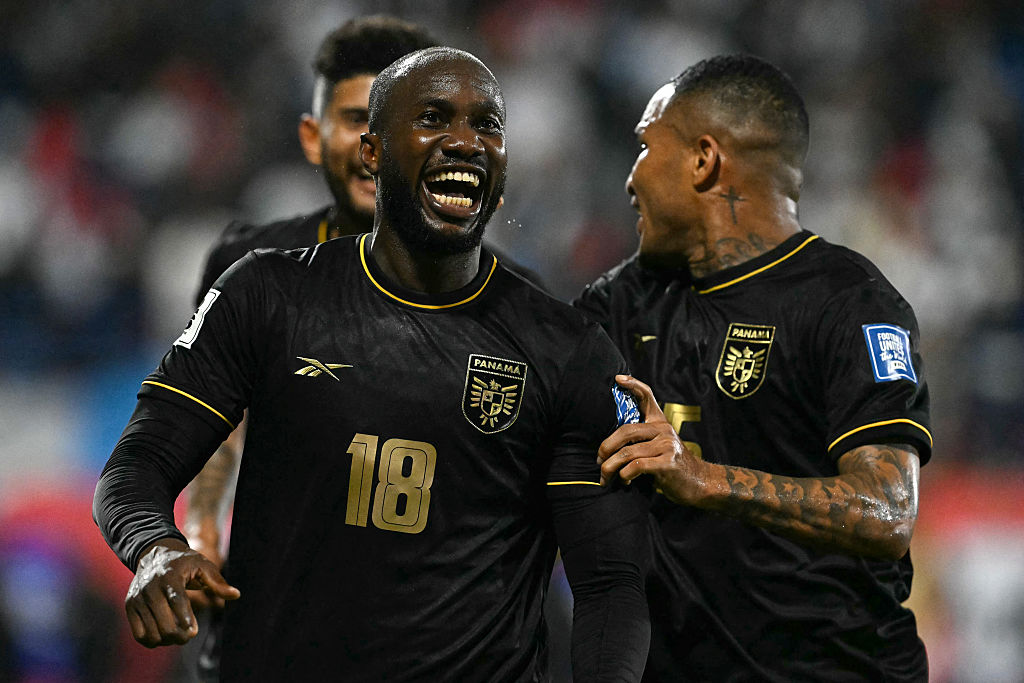 Panama World Cup 2026 squad: Panama's forward #18 Cecilio Waterman (L) celebrates with teammate defender #15 Eric Davis after scoring his team's second goal during the 2026 FIFA World Cup Concacaf qualifier football match between Guatemala and Panama at the Manuel Felipe Carrera stadium in Guatemala City on November 13, 2025. 