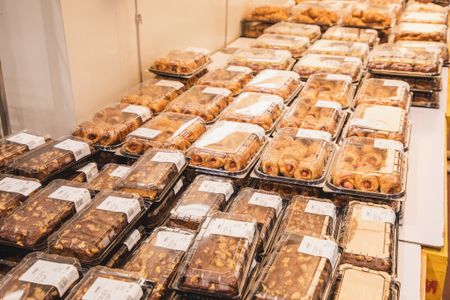 baked pastry items in a supermarket
