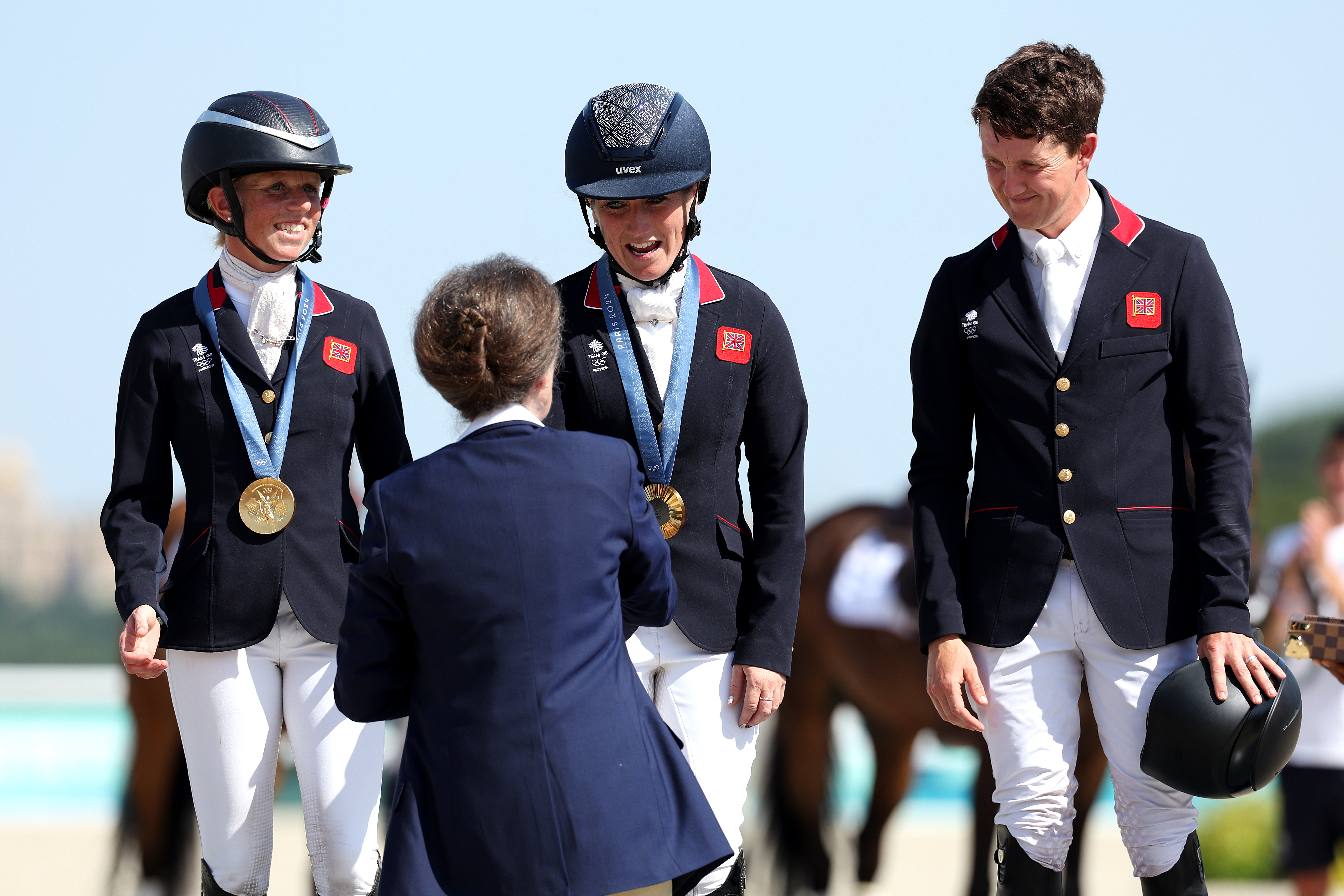 Princess Anne giving medals to Team GB equestrians